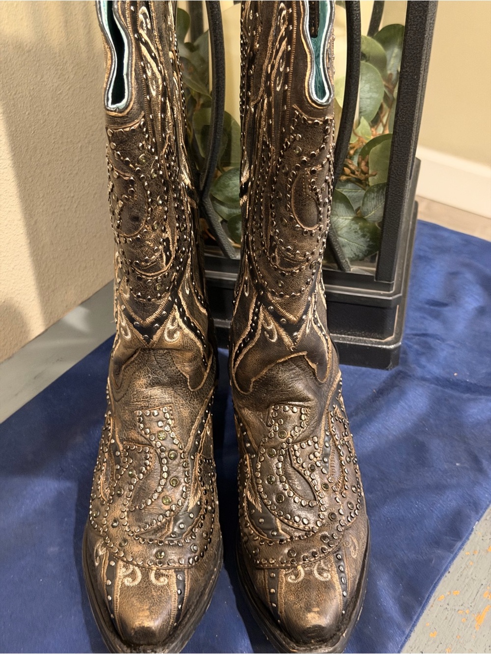 Brown Embellished Women's Heeled Cowboy Boots